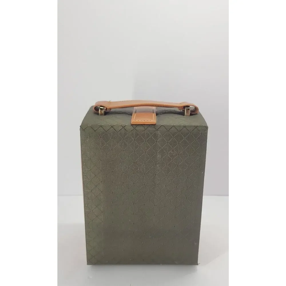 Vintage Travel Jewelry Case Organizer Green & Tan Folding Portable Storage Box